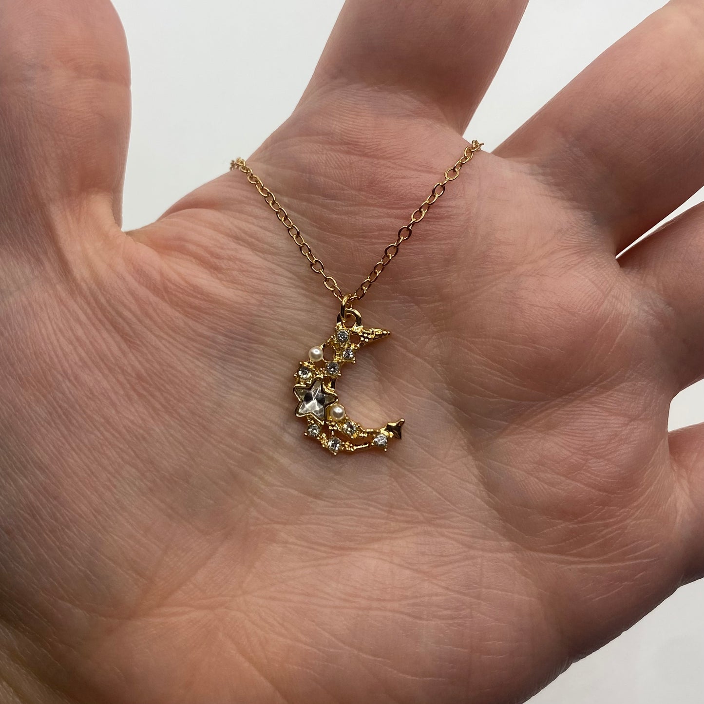 Bejewelled Crescent Moon Pendant Necklace