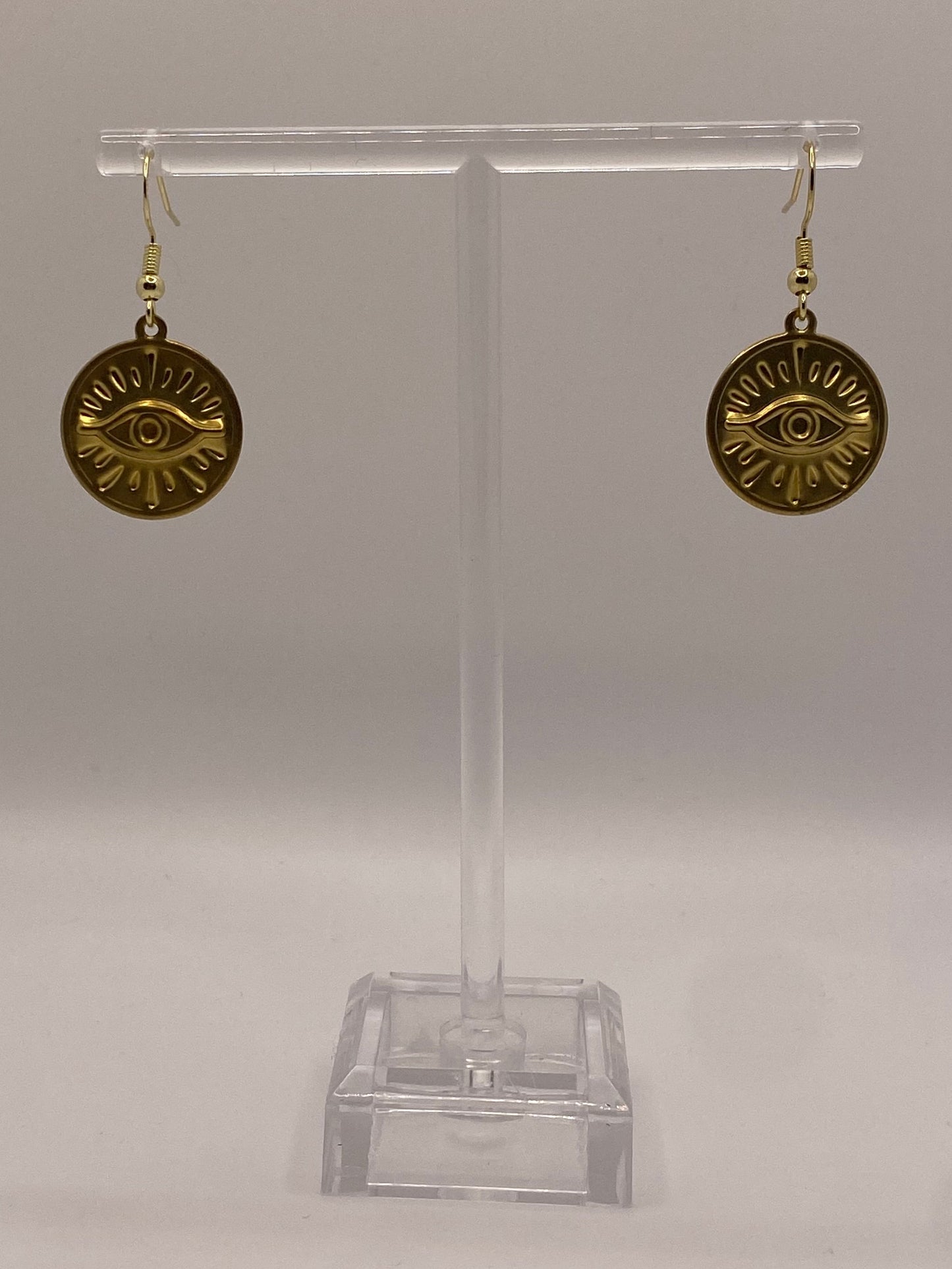 Hammered Brass Evil Eye Earrings