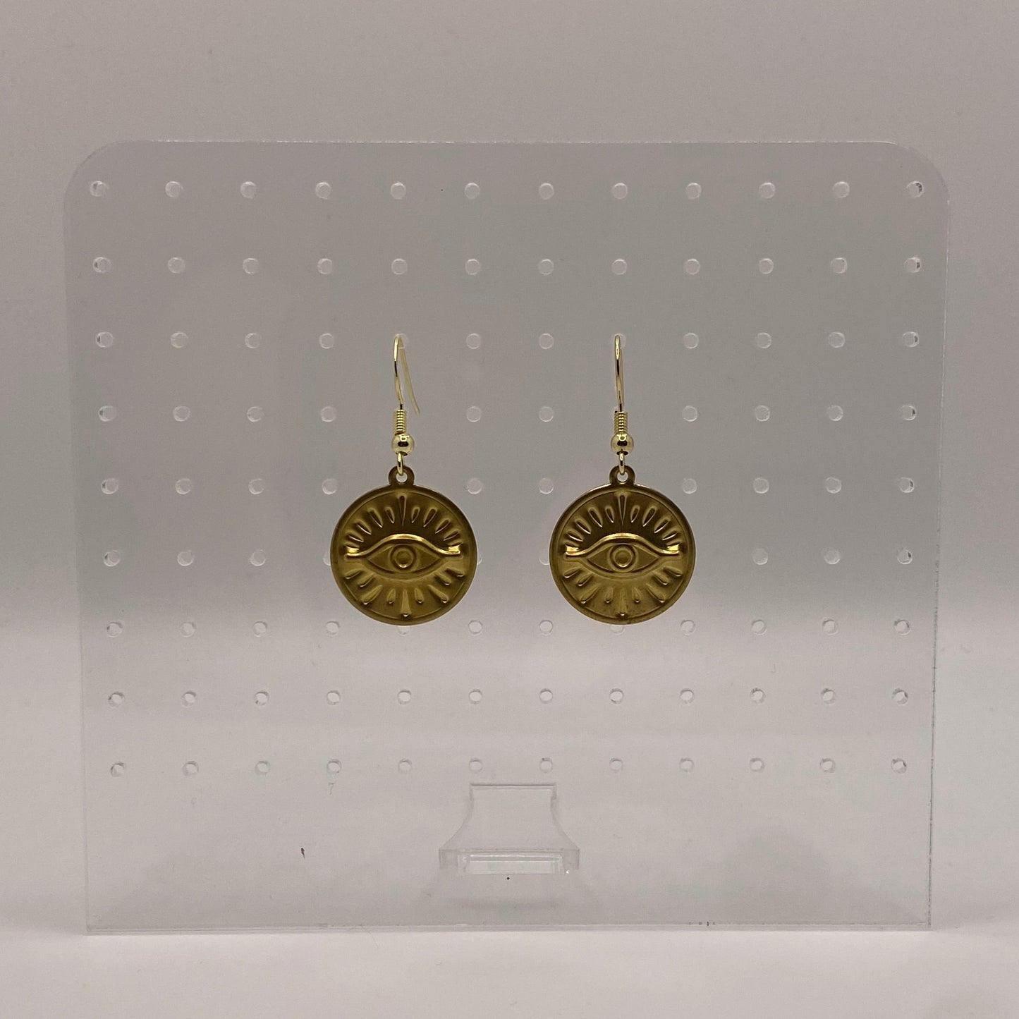 Hammered Brass Evil Eye Earrings