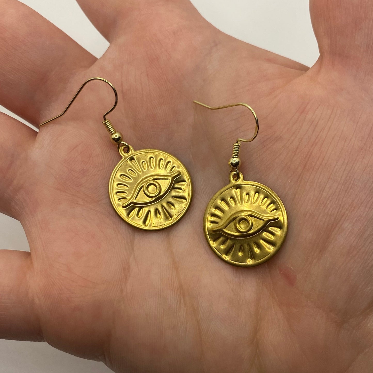 Hammered Brass Evil Eye Earrings