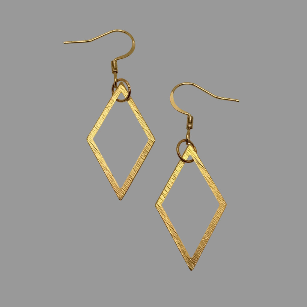 Hollow Diamond Shaped Brass Earrings