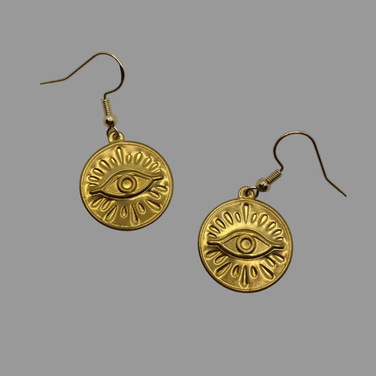 Hammered Brass Evil Eye Earrings