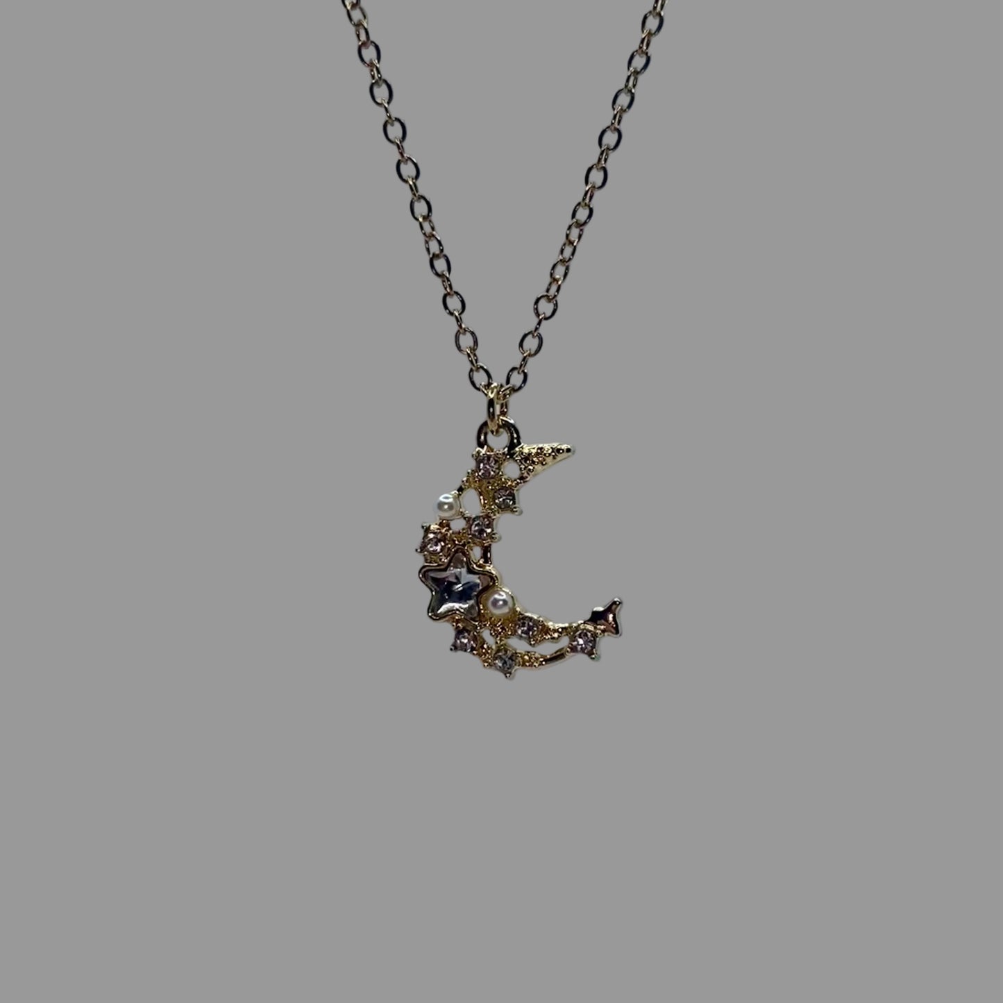 Bejewelled Crescent Moon Pendant Necklace