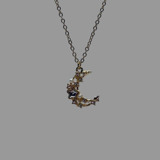 Bejewelled Crescent Moon Pendant Necklace