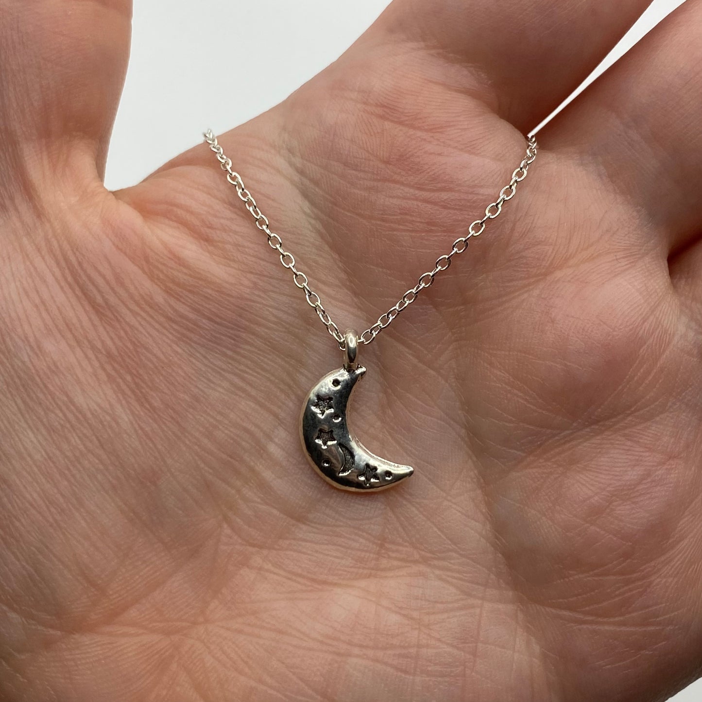 Engraved Crescent Moon Pendant Necklace