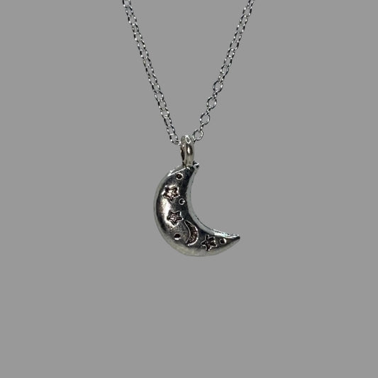 Engraved Crescent Moon Pendant Necklace